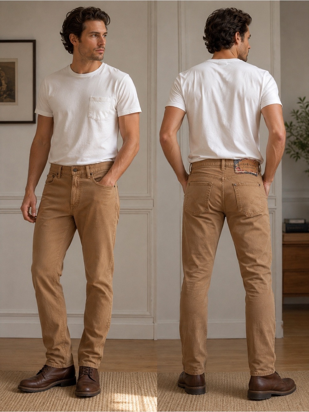 Retired Ralph Lauren Denim & Supply Slim Fit Tan Jeans Men 34x34 USA Flag